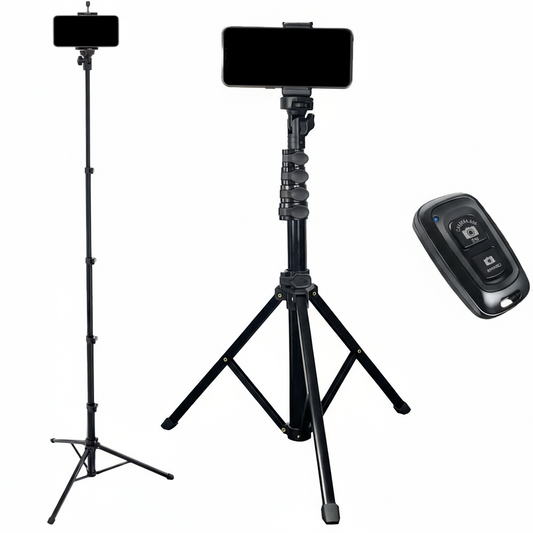 Height Adjustment Steel Portable Tripod with 360 Phone Clip Remote