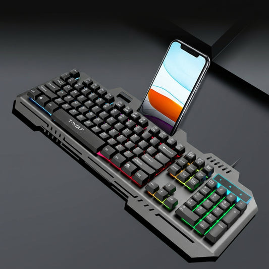 Game Keyboard USB Wired Metal Panel Keyboard Mechanical Feeling Iron Plate Luminous Gaming Keyboard