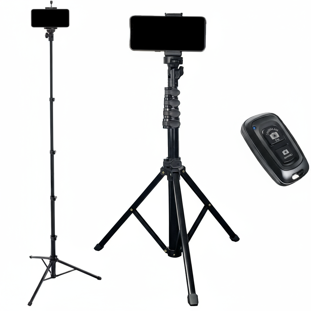 Height Adjustment Steel Portable Tripod with 360 Phone Clip Remote